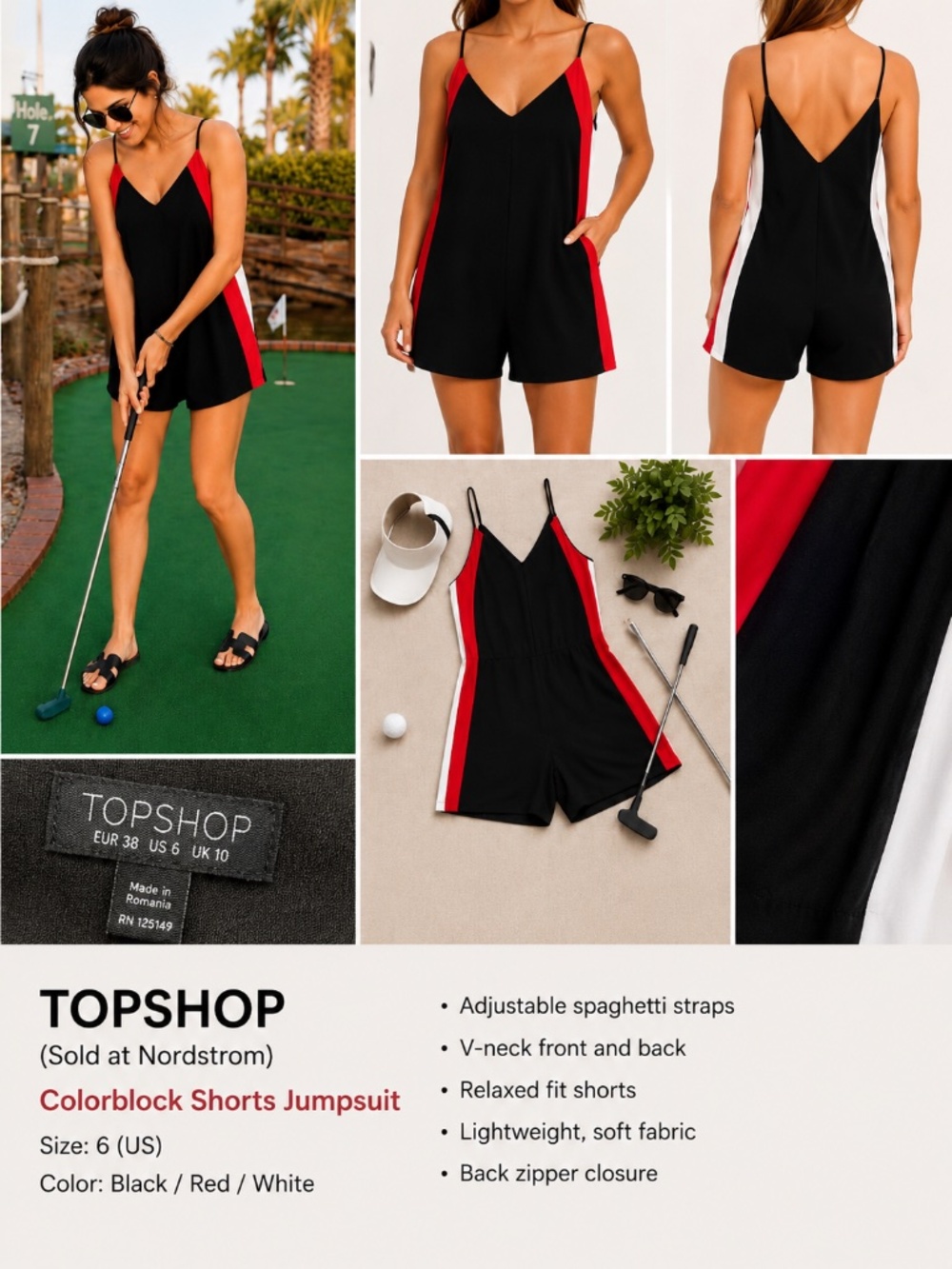 Topshop Colorblock Shorts Jumpsuit Size 6 | Black Red White Nordstrom